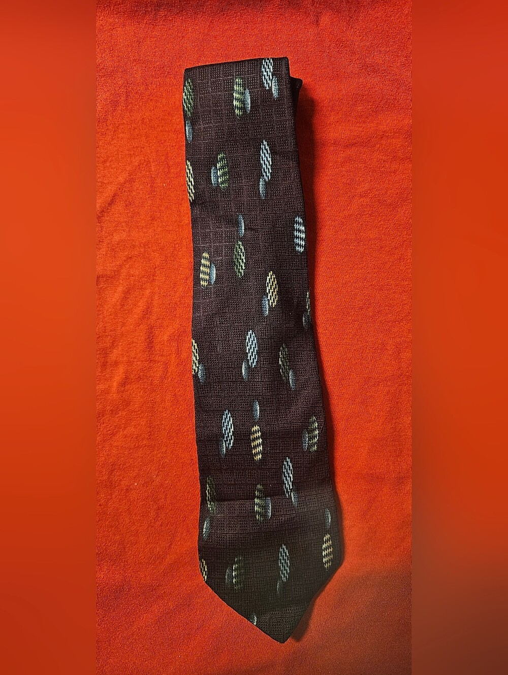 Jos. A. Bank Brown Tie with Green and Blue Dot Motif